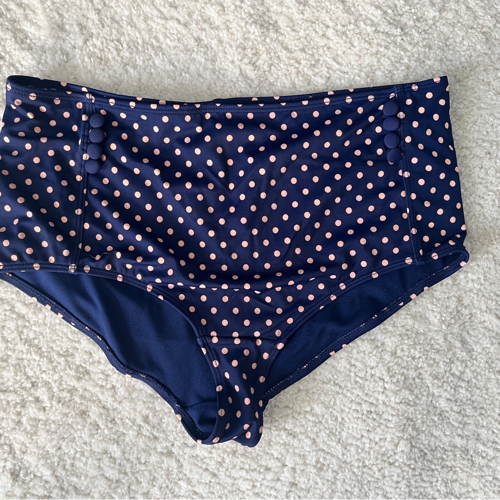 Navy and pink polka dot bikini bottom